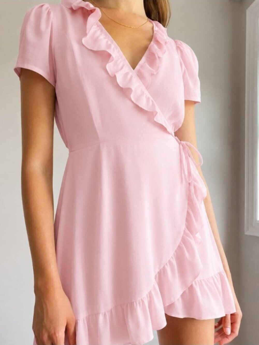 Aritzia Sunday Best New Wrap Dress NWT Ruffle Short Sleeve Rose Front Pink Sz 4